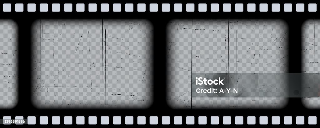 Old Black Cinematic Frame On A Transparent Background Scratched