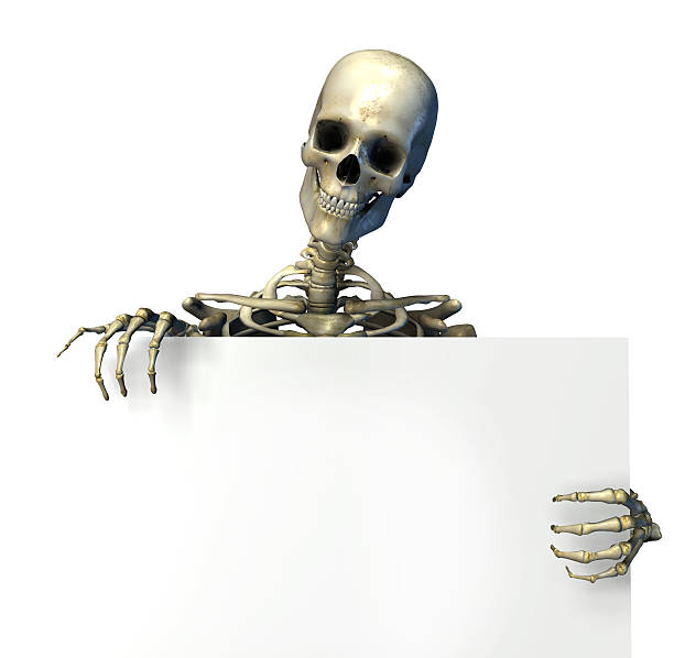 istock Skeleton with Edge of Blank Sign - includes clipping path 139689168