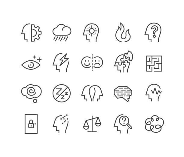 ikony problemów psychologicznych - seria classic line - dysleksja stock illustrations