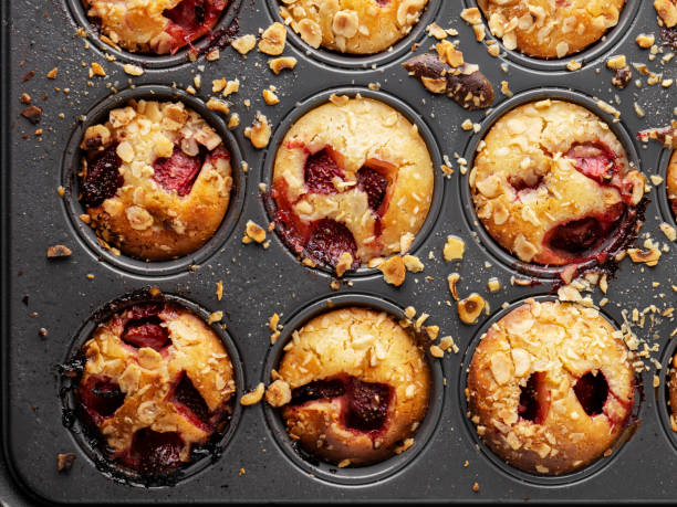 istock Strawberry Muffins, Baking Cupcakes, Muffins close-up in a baking dish, Cupcakes in Box 1396894419