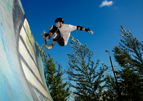 a skateboarder into ramp