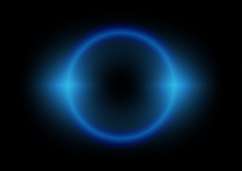 Abstract dark blue and black color background with planet like circle shape and neon light growing at the edge. Galaxy and space high tech concept.