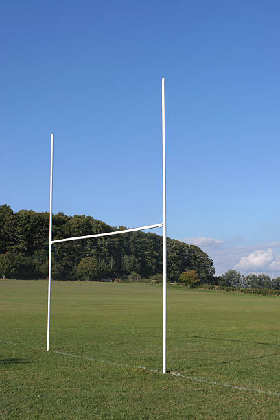 postes de rugby - rugby wooden post goal post rugby post fotografías e imágenes de stock