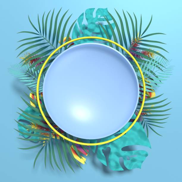 istock Summer Poster with Tropical Leaves and Peacock Feathers 1396910669