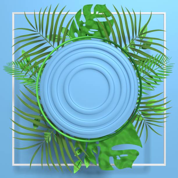 istock Summer Poster with Tropical Leaves on Blue 1396910743