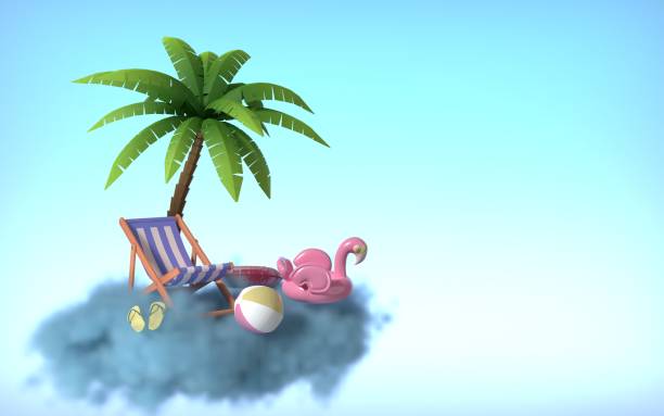 istock Surrealistic Summer Holiday Scene on Clouds Against Blue 1396910944