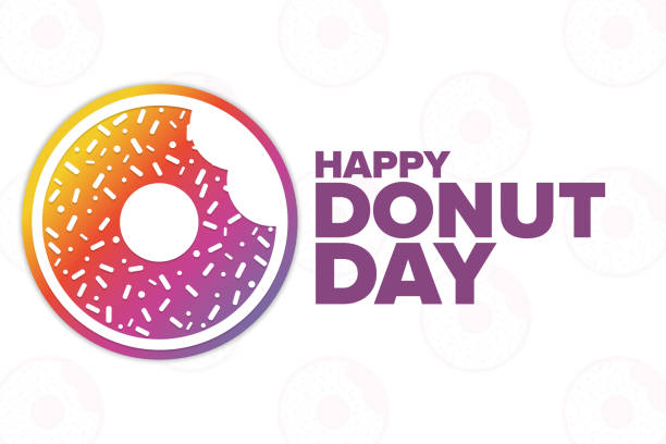 istock Happy Donut Day. Holiday concept. Template for background, banner, card, poster with text inscription. Vector EPS10 illustration. 1396911950