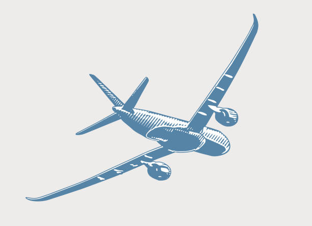 Commercial airplane flying, cut out on white background