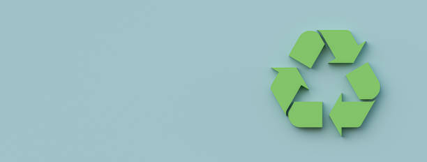 istock Green recycle or recycling arrows with soft blue background, 3D illustration. 1396912073