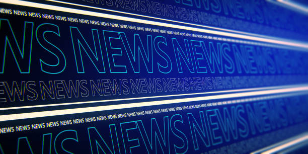 istock Abstract glowing wide blue breaking news pattern background. Headline, communication and global world concept. 3D Rendering. 1396912113
