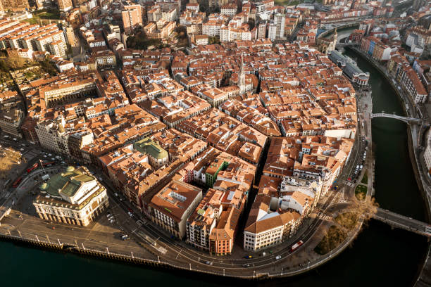 istock Bilbao old town, aerial drone view 1396913632