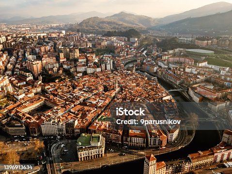 istock Bilbao old town, aerial drone view 1396913634
