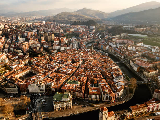 Bilbao old town, aerial drone view Bilbao old town, aerial drone view. Casco stock pictures, royalty-free photos & images