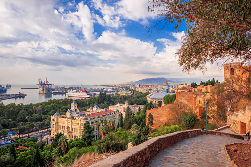 Malaga, Spain cityscape at the Alcazaba citadel.