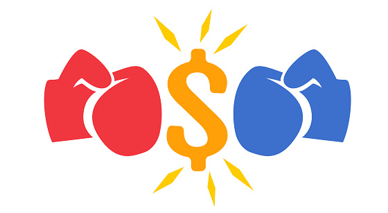Vector vintage logo for a boxing with gloves and dollar. Vector illustration of Inflation and the dollar crisis.