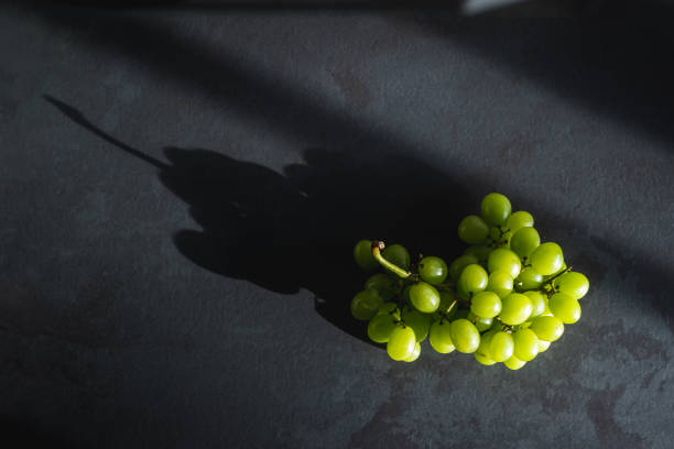 uva verde sul tavolo - dark blue grapes foto e immagini stock