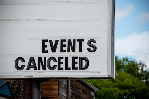 There is a sign that informs people that all the events at this community centre are cancelled