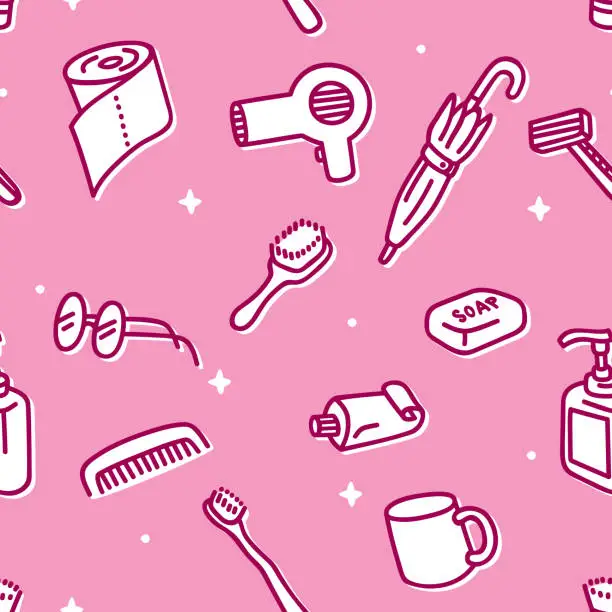 Vector illustration of Toiletries Doodles Pattern