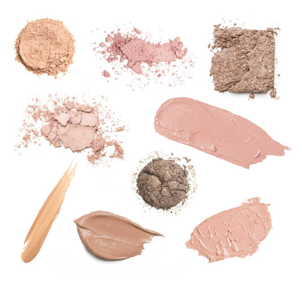 istock Set of liquid, ceamy and powder makeup samples islated on white background. Decorative cosmetic smears. Concealers, correctors and foundation swatches. 1396923131