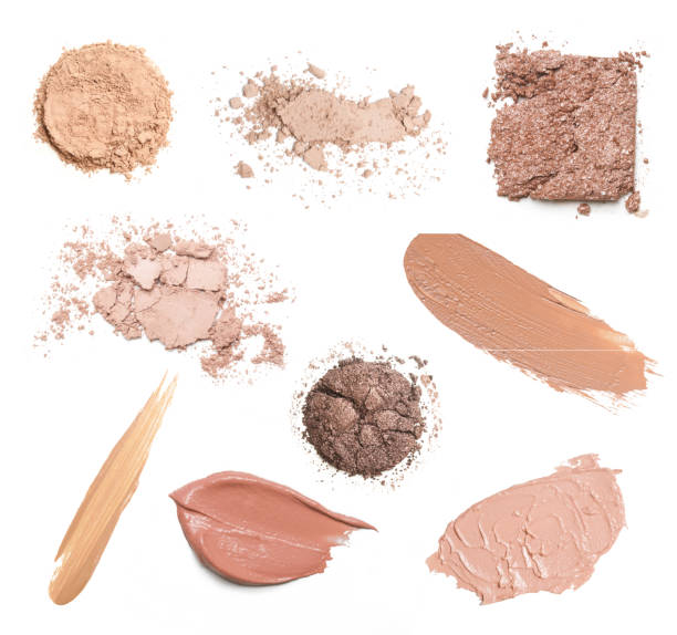 istock Set of liquid, ceamy and powder makeup samples islated on white background. Decorative cosmetic smears. Concealers, correctors and foundation swatches. 1396923408