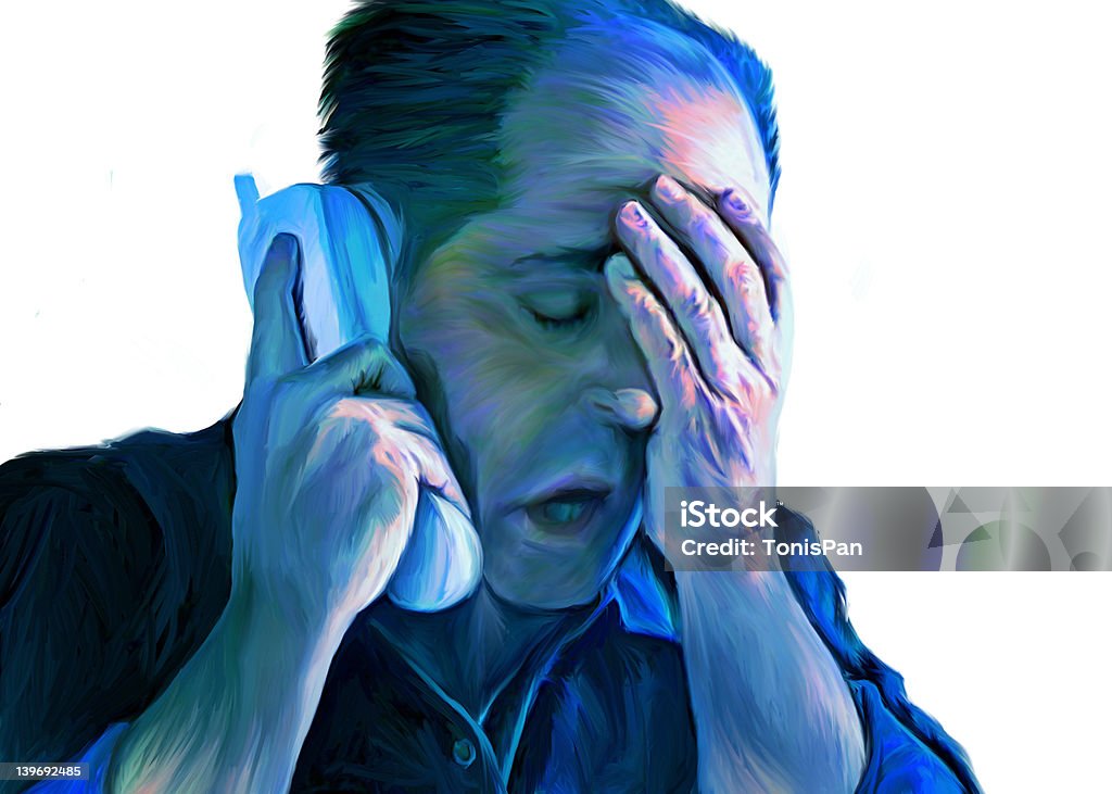 CyberPeople001: Worry Digital painting of imaginary man hearing bad news through the telephone.  Painted Image stock illustration