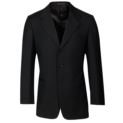 Mens black jacket, suit isolated on white. Formal, elegant style. Dark jacket on ghost mannequin, with clipping path.
