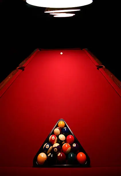 Set-up pool table awaiting a new game