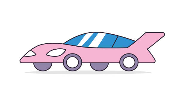 illustrations, cliparts, dessins animés et icônes de voiture de sport de luxe rose - cartoon city town car