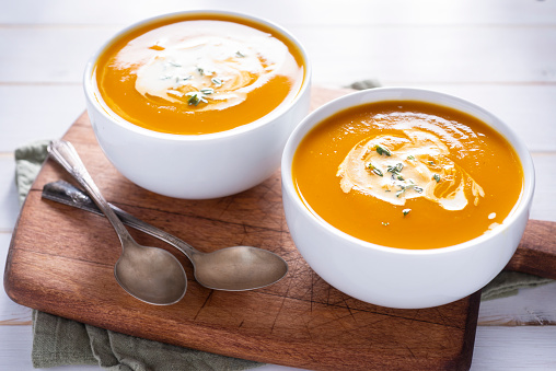 Creamy Butternut Squash Soup in Two Bowls