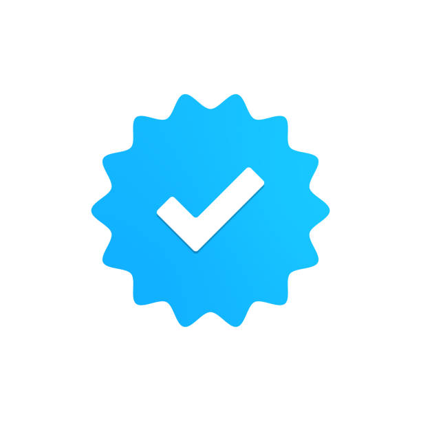 illustrazioni stock, clip art, cartoni animati e icone di tendenza di badge verificato blu vettoriale - check mark ok symbol blue