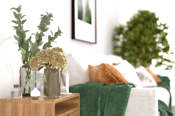 istock Cozy home interior with sofa, daylight and decorative items 1396933772