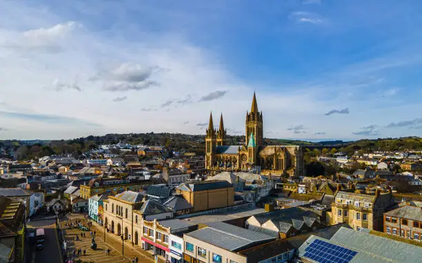 Aerial view of Truro, the capital of Cornwall, England, UK