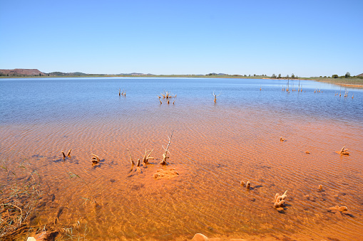 copper red polluted lake mine in Gossan Cobre Huelva Spain