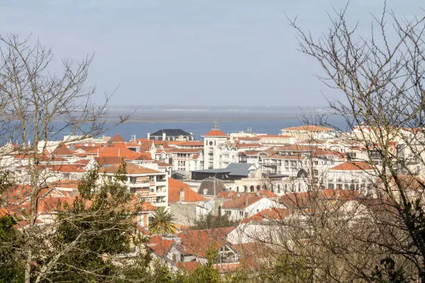 Photo of Aerial view of Arcachon, France. Located in Arcachon bay (bassin d'Arcachon), the city is one of the most touristic spots of the Atlantic ocean coast in France.