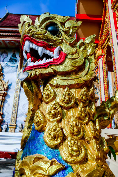 chinese dragon statue in thai temple, digital photo picture as a background - luang phabang laos thailand mekong river imagens e fotografias de stock