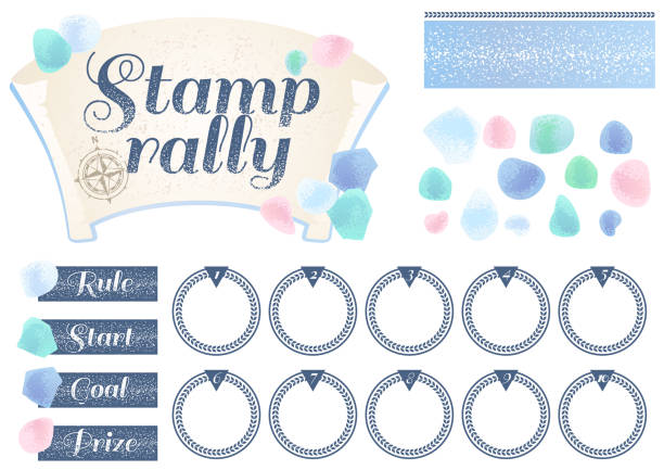 ilustrações de stock, clip art, desenhos animados e ícones de stamp rally event card graphic matetrial set. stamp rally is an event, especially in japan.
visitors visit points and collect stamps. - travel simplicity multi colored japanese culture