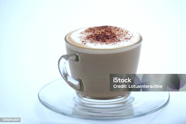 Home Made Latte In Clear Glass Cup And Saucer 4 Stock Photo - Download Image Now - Brown, Cafe, Cappuccino