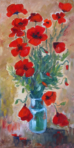 bouquet of red poppies in a vase, oil painting. bouquet of red poppies in a vase, oil painting. High quality illustration abstract oil painting for beginners stock illustrations