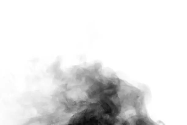 black dust powder explosion. The texture is abstract and splashes float. on a white background