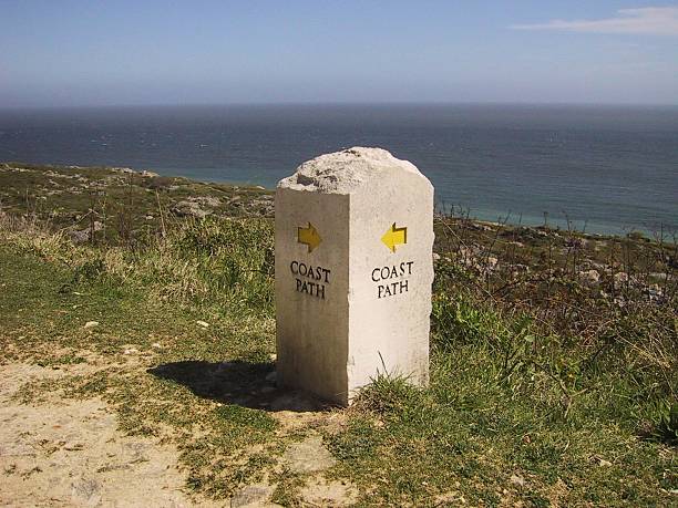 Coastal path signpost stock photo