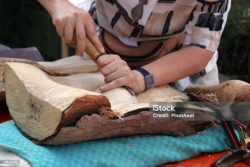 Wood carve Working hands Art Stock Photo