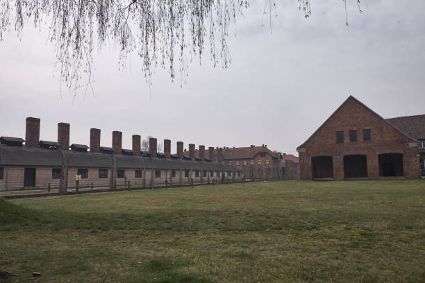 Oswiecim, Poland - March 31, 2014 : View of building exterior of the former Nazi concentration camp Auschwitz-Birkenau