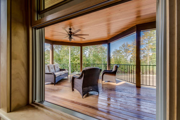 istock All wood deck with black metal railing 1396960511