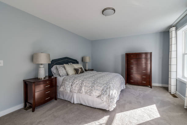 istock Gray and blue bedroom 1396961648