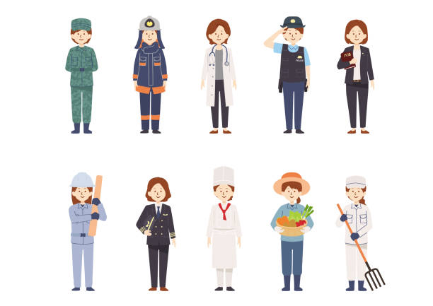 ilustrações, clipart, desenhos animados e ícones de ilustrações vetoriais de mulheres de diversas profissões - japanese military