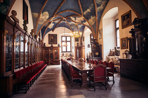 Krakow, Poland - March 25, 2014 : View of the library room at the famous Museum of the Jagiellonian University Collegium Maius