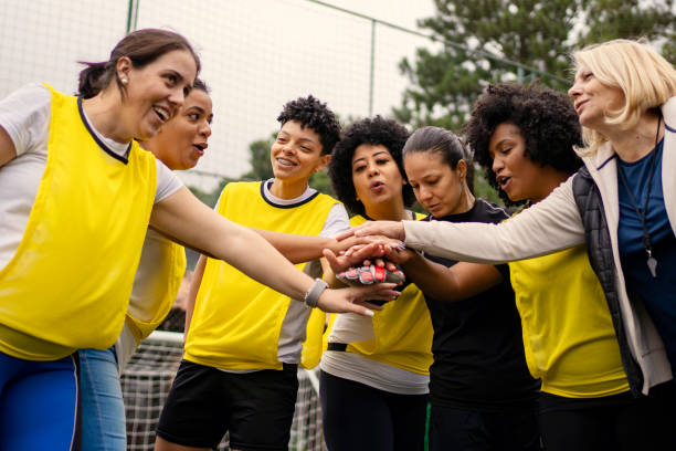istock Women's soccer team greeting before the game 1396966743
