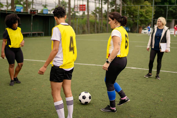 istock Women's soccer team training before the game 1396966770