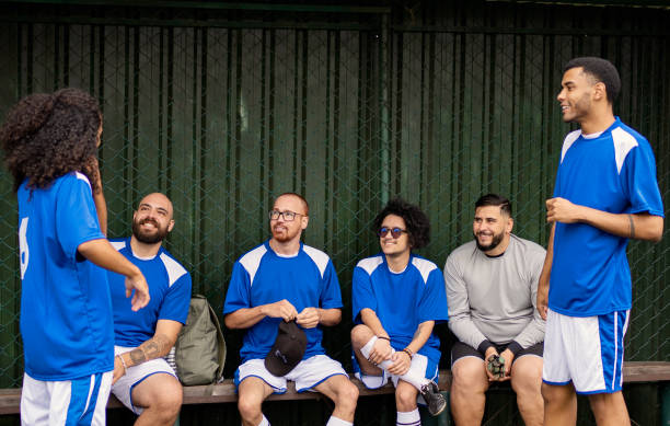 Soccer team talking before the game