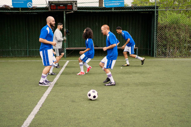 istock Soccer team warming up before the game 1396969025